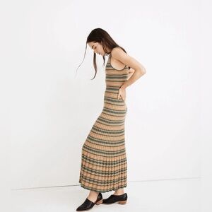 Madewell Striped Sweater Maxi Dress in Green and Tan